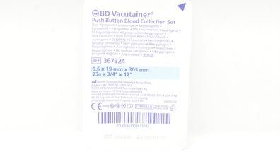 BD 367324 Vacutainer Push Button Blood Collection Set 23G x 3/4inch x 12inch